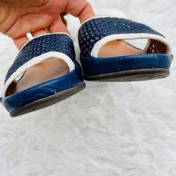 Fly London Navy Blue Perforated Mesh Leather Low Platform Sandal - Picture 4 of 16